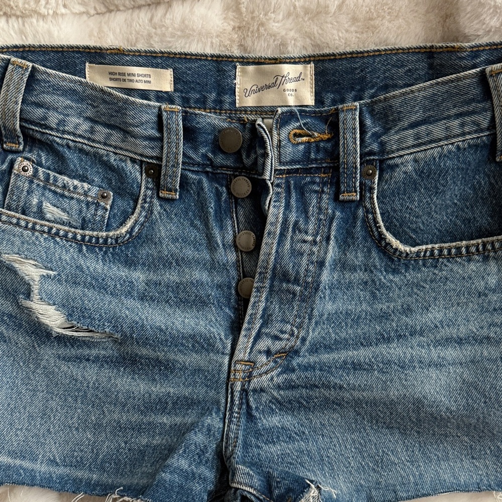 Universal Thread Distressed High-Rise Denim Shorts in Classic Blue
